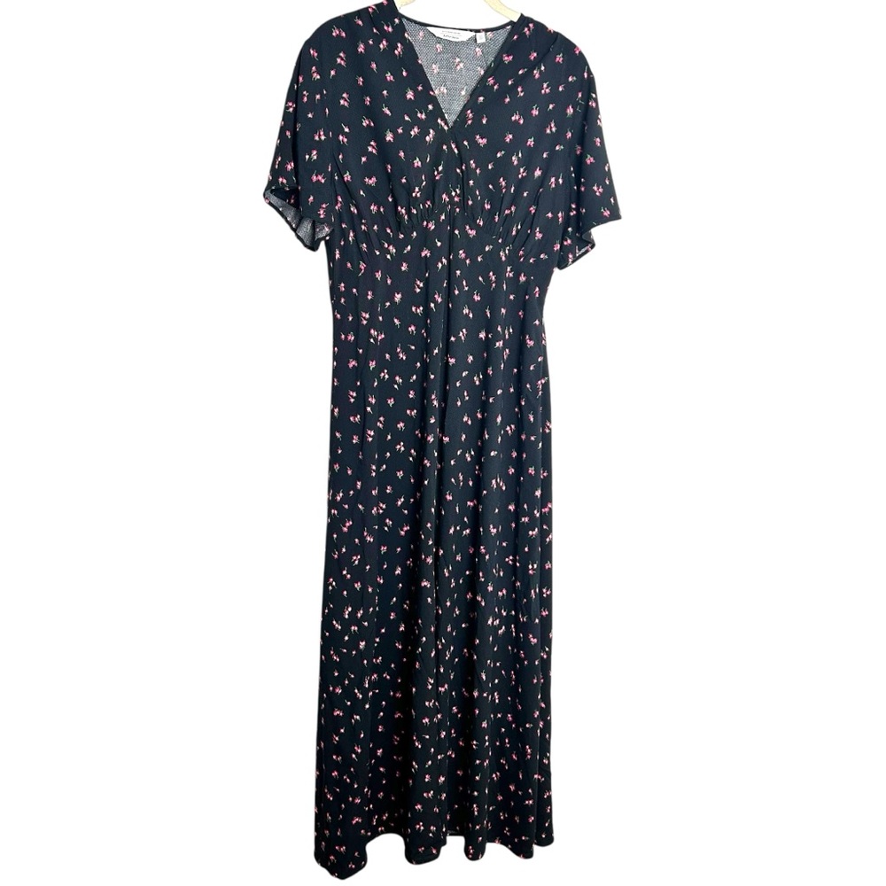 & Other Stories Floral Maxi Dress - Black w/ Pink & Red flowers side zip